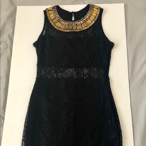 Black lace gold embellished neck dress
